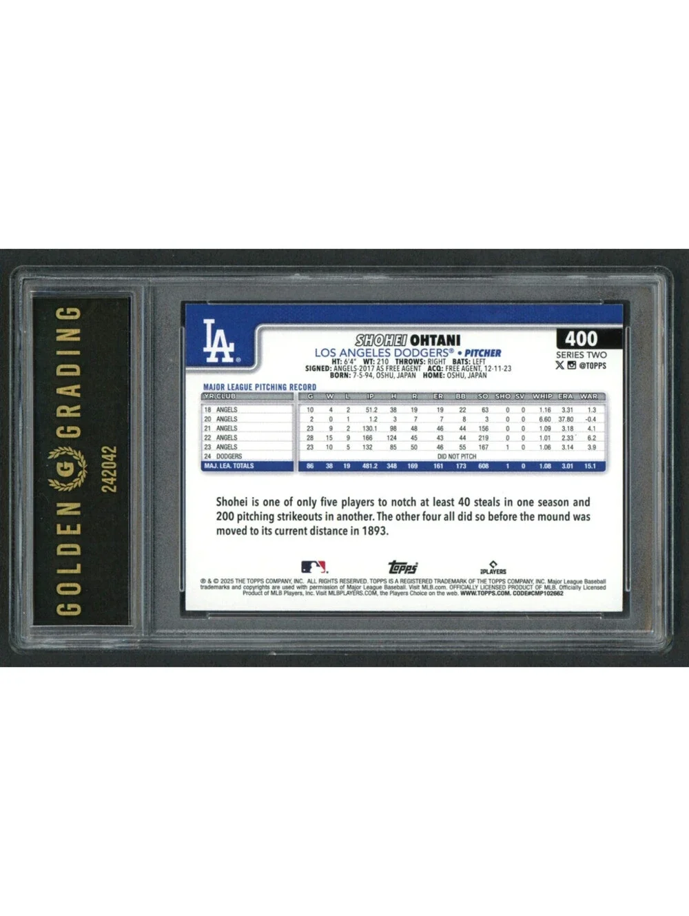 2025 Topps Series 2 - Shohei Ohtani #400  Dodgers Graded Gem Mint 10